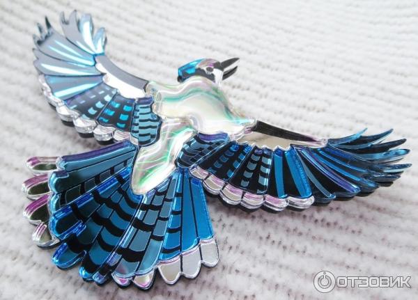 Птица счастья, голубая сойка, брошь из акрила, Оргалика