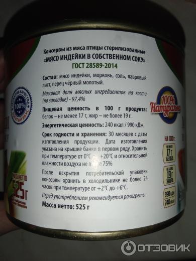 Отзыв о Консервы стерилизованные Старково Мясо индейки в собственном ...
