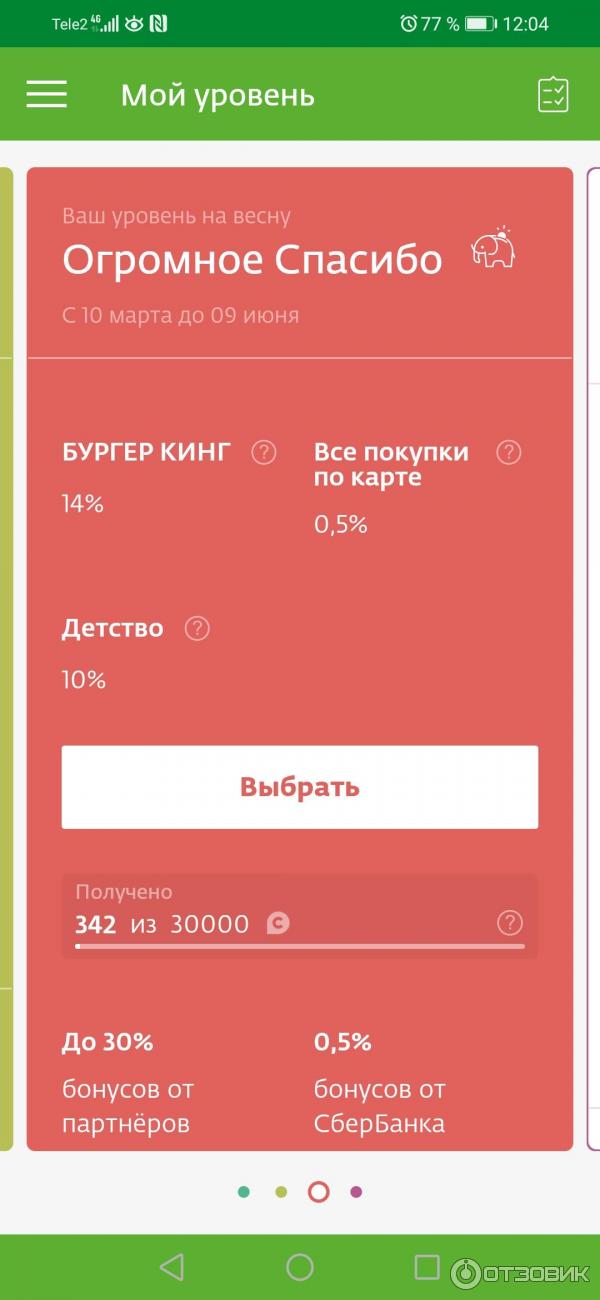 Уровень привилегий Огромное спасибо, в бонусной программе Спасибо от Сбербанка.