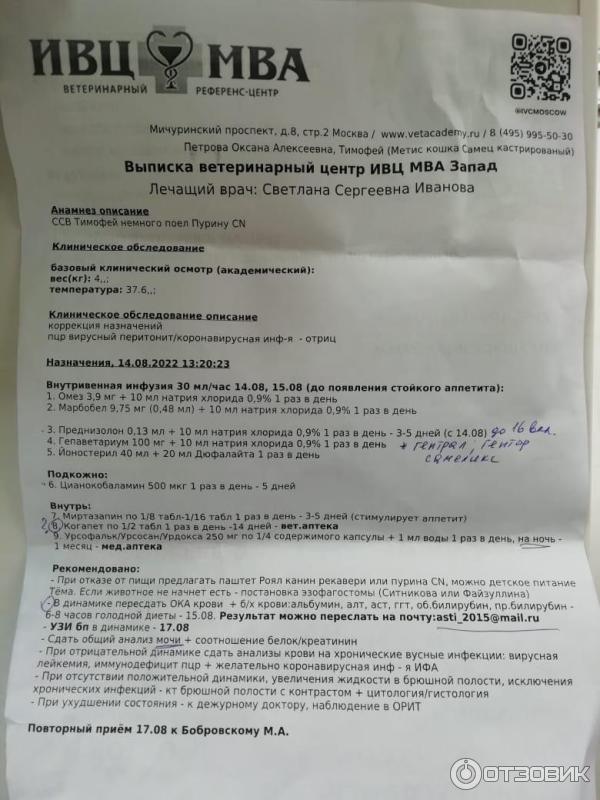 Отзыв о Ветеринарный центр МВА им. К.И. Скрябина (Россия, Москва ...